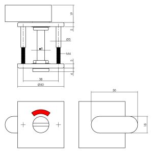 Intersteel Essentials 3432 WC-sluiting 8 mm staal verdekt vierkant 50x50x5 mm met comfortknop RVS 0035.343260