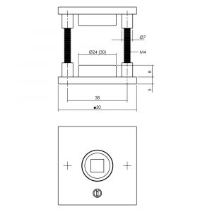 Intersteel Essentials 3437 rozet staal verdekt vierkant 50x50x5 mm met 2-weg veerconstructie RVS zwart 0035.343704