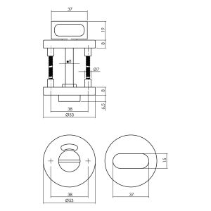 Intersteel Essentials 3512 WC-sluiting 8 mm staal verdekt met nokken diameter 53x8 mm RVS 0035.351260