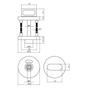 Intersteel Living 3512 WC-sluiting met stift 8 mm staal met nokken diameter 53x8 mm met stiftbediening RVS 0035.351285