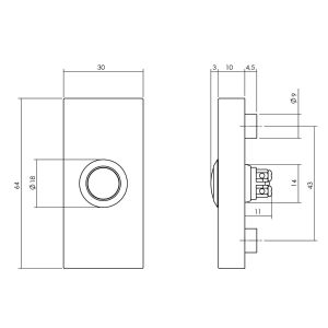 Intersteel Living 3990 beldrukker rechthoekig verdekt 65x30x10 mm RVS 0035.399038