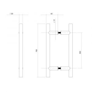 Intersteel Essentials 4324 deurgrepen per paar T-vorm 700x65x20 mm hart op hart 500 RVS 0035.432442