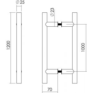 Intersteel Essentials 4325 deurgrepen per paar T-vorm 1200x70x25 mm hart op hart 1000 mm RVS 0035.432582