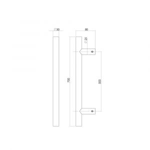 Intersteel Essentials 4327 deurgreep per stuk T-vorm 700x80x30 mm hart op hart 500 mm RVS 0035.432741