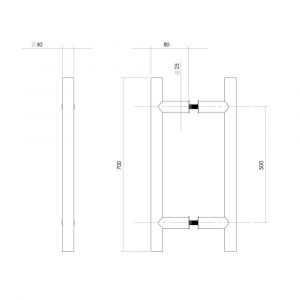 Intersteel Essentials 4327 deurgrepen per paar T-vorm 700x80x30 mm hart op hart 500 mm RVS 0035.432742