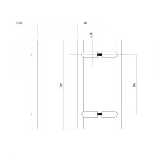 Intersteel Essentials 4327 deurgrepen per paar T-vorm 800x80x30 mm hart op hart 600 mm RVS 0035.432748