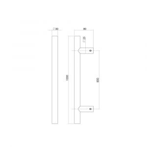 Intersteel Essentials 4327 deurgreep per stuk T-vorm 1000x80x30 mm hart op hart 800 mm RVS 0035.432751