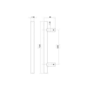 Intersteel Essentials 4327 deurgreep per stuk T-vorm 1200x80x30 mm hart op hart 1000 mm RVS 0035.432781