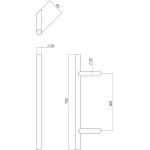 Intersteel Essentials 4328 deurgreep per stuk T-schuin 700x85x25 mm hart op hart 500 mm RVS incusief bevestiging 0035.432841