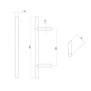 Intersteel Essentials 4329 deurgreep per stuk T-schuin 600x90x30 mm hart op hart 400 mm RVS 0035.432931