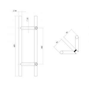 Intersteel Essentials 4329 deurgrepen per paar T-schuin 600x90x30 mm hart op hart 400 mm RVS 0035.432932