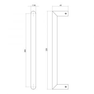 Intersteel Essentials 4335 deurgreep per stuk recht Hoek 90 graden 220x65x20 mm hart op hart 200 mm RVS met bevestiging 0035.433501