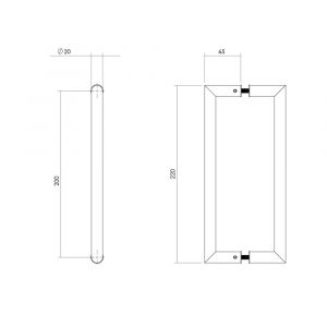 Intersteel Essentials 4335 deurgrepen per paar recht-90 graden 220x65x20 mm hart op hart 200 mm RVS met bevestiging 0035.433502