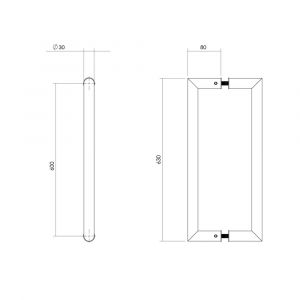 Intersteel Essentials 4339 deurgrepen per paar recht-90 graden 630x80x30 mm hart op hart 600 mm RVS 0035.433942