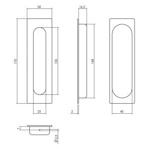 Intersteel Essentials 4476 schuifdeurkom rechthoek 170x50 mm blind RVS 0035.447683