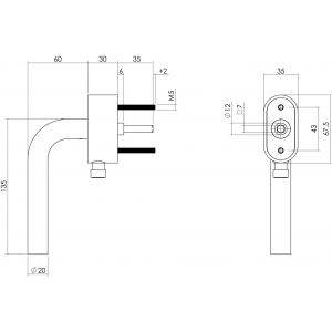 Intersteel Essentials 6156 SKG3 afsluitbare raamkruk recht op ovale behuizing stift 35 mm RVS 0035.615671