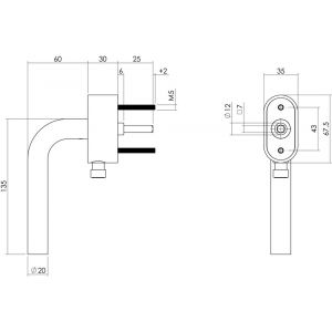 Intersteel Essentials 6156 SKG3 afsluitbare raamkruk recht op ovale behuizing stift 25 mm RVS 0035.615671IN