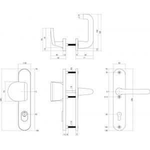 Intersteel Living 3796 SKG3 veiligheids schilden geveerd greep-kruk profielcilindergat 55 mm met kerntrek beveiliging aluminium F1 0082.379629