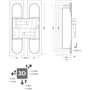 Intersteel Exclusives 4626 scharnier zamak 160x32 mm 3D verstelbaar binnenwerk vernikkeld-vernikkelde afdekkappen 0094.462635