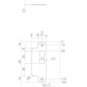 Intersteel Essentials 9509 sluitplaat 123x25/44x1,5 mm voor dagschoot met blokkeerpal afgerond met verlengde lip RVS DIN rechts 0094.950905A