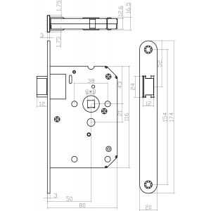 Intersteel Essentials 9540 woningbouw loopslot voorplaat afgerond wit gelakt 20x174 mm doorn 50 mm met sluitplaat 0094.954011