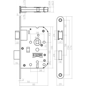 Intersteel Essentials 9540 woningbouw klavier dag- en nachtslot 55 mm voorplaat afgerond wit gelakt 20x174 mm doorn 50 mm met sluitplaat en 2 sleutels 0094.954024