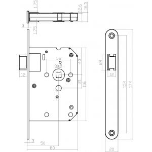 Intersteel Essentials 9542 woningbouw loopslot voorplaat afgerond RVS 20x174 mm doorn 50 mm met sluitplaat 0094.954211