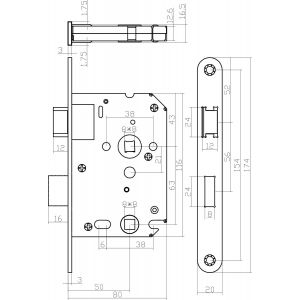 Intersteel Living 9547 woningbouw badkamer-toilet slot 63/8 mm voorplaat afgerond zwart gelakt 20x174 mm doorn 50 mm met sluitplaat 0094.954765
