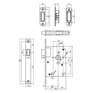 Intersteel Essentials 9570 woningbouw magneet loopslot voorplaat afgerond RVS 20x174 mm doorn 50 mm met sluitplaat-kom 0094.957011