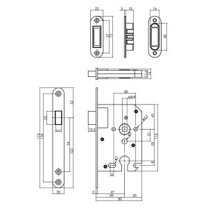 Intersteel Essentials 9570 woningbouw magneet cilinder dag- en nachtslot 55 mm voorplaat afgerond RVS 20x174 mm doorn 50 mm met sluitplaat-kom 0094.957029