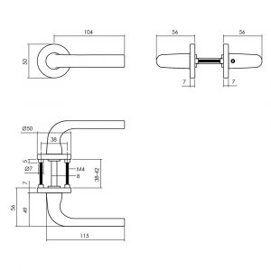 Intersteel Living 0054 deurkruk Eucla met rozet diameter 50x7 mm met 7 mm nokken aluminium-zwart 1223.005402