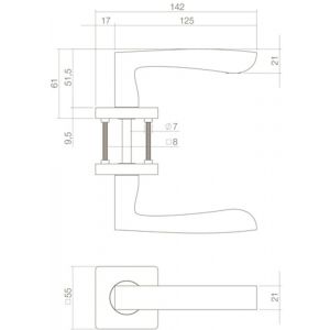 Intersteel Living 1712 deurkruk Minos op geveerde rozet 55x55x9.5 mm met 7 mm nokken zwart 1223.171202