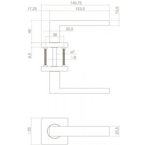 Intersteel Living 1713 deurkruk Hera op geveerde rozet 55x55x9.5 mm met 7 mm nokken zwart 1223.171302