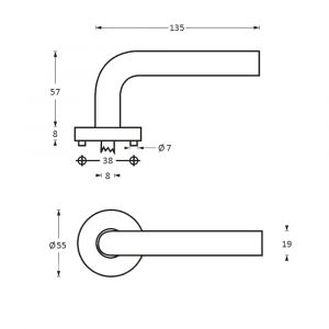 Intersteel Essentials 1010 deurkruk Recht op geveerde kunststof onderrozet diameter 55x8 mm met 7 mm nokken RVS 1235.101002
