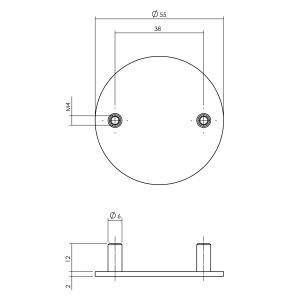 P+E 6810 rozet blind rond diameter 55x2 mm met M4 draadbussen RVS geborsteld FP-6810-M00-130