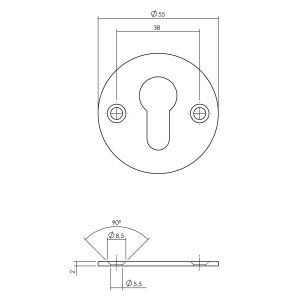 P+E 6812 rozet profielcilindergat rond diameter 55x2 mm met schroefgaten RVS geborsteld FP-6812-F00-130