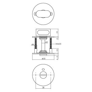 P+E 6822 rozet toilet- en badkamersluiting rond diameter 55x2 mm met 8 mm stift RVS geborsteld FP-6822-000-130