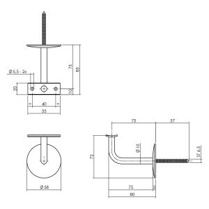 P+E 5872 leuninghouder rond diameter 58 mm hol zadel RVS geborsteld LD-5872-020-130