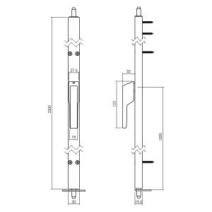 P+E 1422 espagnolet voor deuren niet afsluitbaar 220 cm rechtsdraaiend wit RB-1422-22A-78R