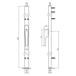 P+E 1426 espagnolet voor ramen niet afsluitbaar 180 cm linksdraaiend wit RB-1426-18A-78L