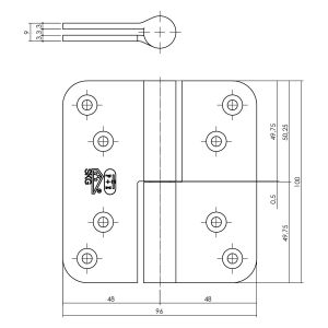 P+E 5441 kogelstift paumelle SKG3 hout-hout 100 mm DIN links RVS geborsteld SC-5441-000-13L
