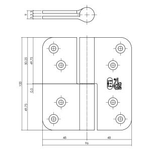 P+E 5441 kogelstift paumelle SKG3 hout-hout 100 mm DIN rechts RVS geborsteld SC-5441-000-13R