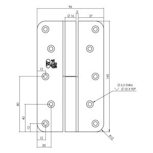 P+E 5641 kogelstift paumelle SKG3 hout-hout 160 mm DIN links RVS geborsteld SC-5641-000-13L