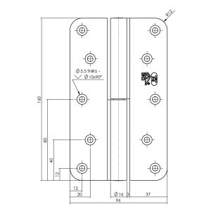 P+E 5641 kogelstift paumelle SKG3 hout-hout 160 mm DIN rechts RVS geborsteld SC-5641-000-13R