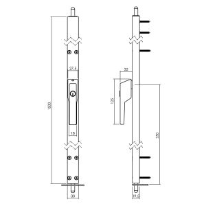 P+E 1428 veiligheidsespagnolet voor ramen afsluitbaar SKG2 150 cm rechtsdraaiend wit SI-1428-15A-78R