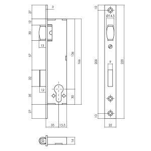 P+E 1924 tonrol dag- en nachtslot profielcilindergat 78 mm doornmaat 35 mm met gegalvaniseerde voorplaat 220x22 mm SL-1924-P35-340