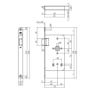 P+E 4540 loopslot DIN links met RVS geborstelde voorplaat 235x20 mm SL-4540-000-13L
