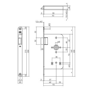 P+E 4540 loopslot DIN rechts met RVS geborstelde voorplaat 235x20 mm SL-4540-000-13R