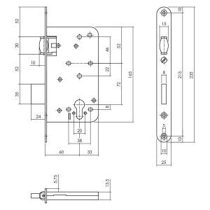 P+E 4872 tonrol dag- en nachtslot profielcilindergat 72 mm doornmaat 60 mm met RVS geborstelde voorplaat 235x25 mm SL-4872-00U-130