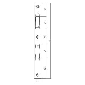 P+E 6021 sluitplaat voor projectsloten met dag- en nachtschoot 270x24 mm RVS geborsteld SL-6021-270-130